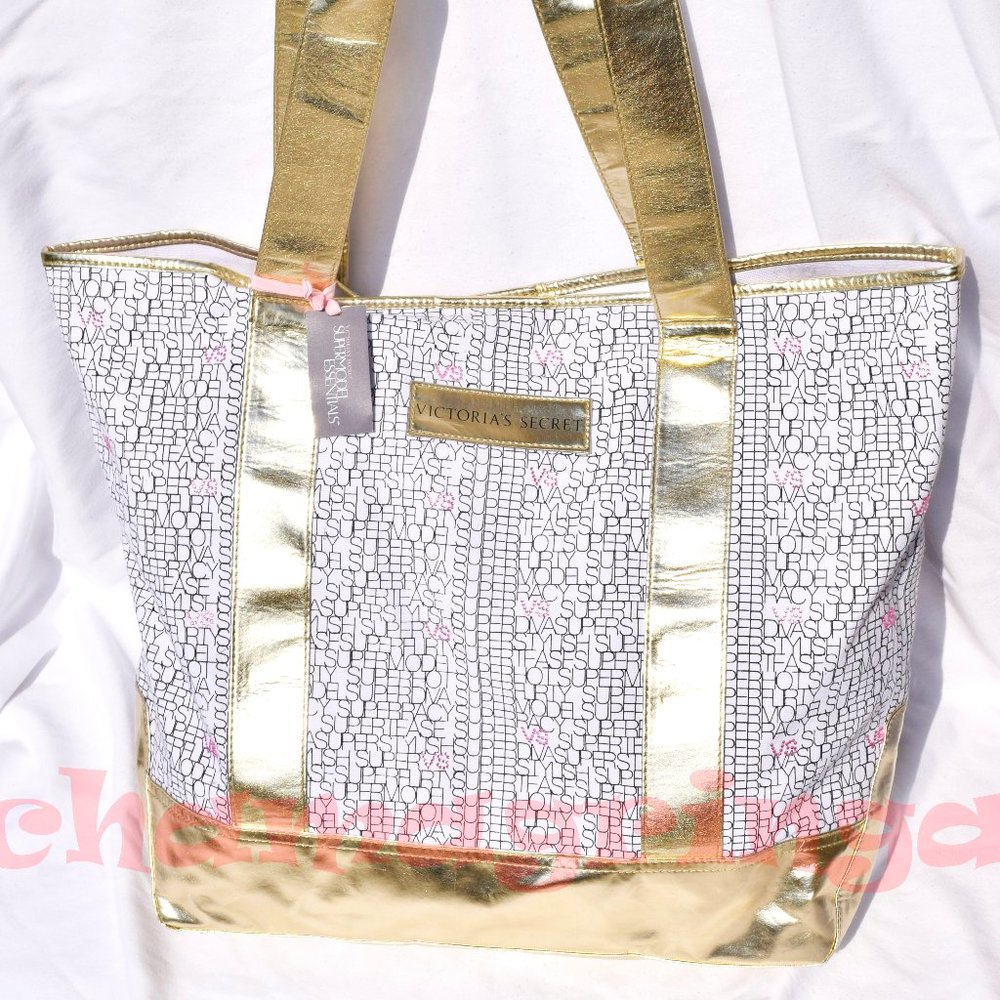 Victoria's Secret SUPER DIVA Gold-Trimmed Tote Bag